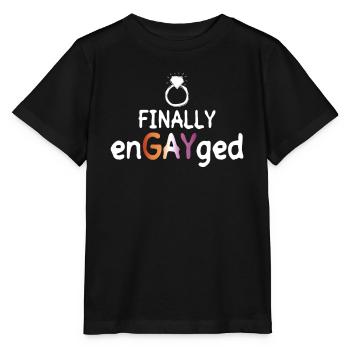 Endlich EnGAYged - Lesbische Hochzeit - Homo-Ehe - Stanley/Stella Kinder T-Shirt MINI CREATOR  - Schwarz - Vorne - Mikhail (115cm)