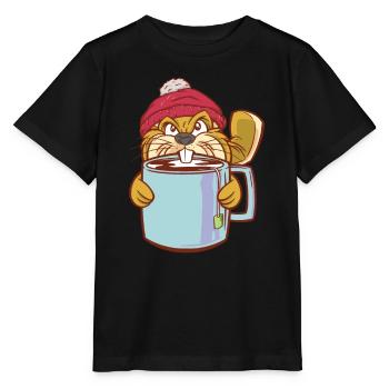 Beaver Teacup and Bobble Hat - Funny Beaver - Stanley/Stella MINI CREATOR Kids’ T-Shirt - black - Front - Mikhail (115cm)