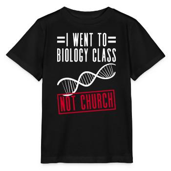 Ich war im Biologieunterricht, nicht in der Kirche - Stanley/Stella Kinder T-Shirt MINI CREATOR  - Schwarz - Vorne - Mikhail (115cm)