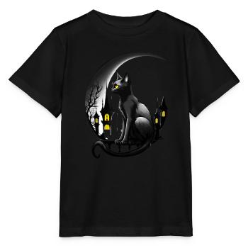 Schwarze Katze mit Mondsichel - Gothic Gothic - Stanley/Stella Kinder T-Shirt MINI CREATOR  - Schwarz - Vorne - Mikhail (115cm)