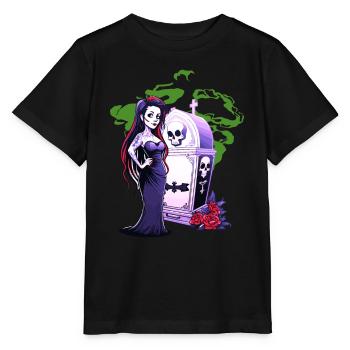 Goth Pin Up Girl debout à côté d’une tombe - Gothique - T-shirt bio MINI CREATOR Stanley/Stella Enfant - noir - Devant - Mikhail (115cm)