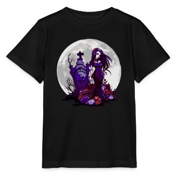 Goth Pin Up Girl debout à côté d’une tombe - Gothique - T-shirt bio MINI CREATOR Stanley/Stella Enfant - noir - Devant - Mikhail (115cm)