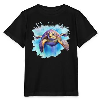 Blaue Schildkröte - Stanley/Stella Kinder T-Shirt MINI CREATOR  - Schwarz - Vorne - Mikhail (115cm)