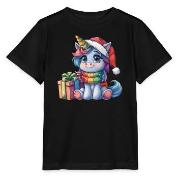 Licorne Noël Kawaii - T-shirt bio MINI CREATOR Stanley/Stella Enfant - noir - Devant - Mikhail (115cm)