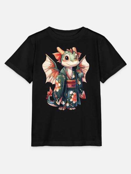 Draak Kimono Japanse Kawaii - Stanley/Stella Kinder-T-shirt MINI CREATOR  - zwart
