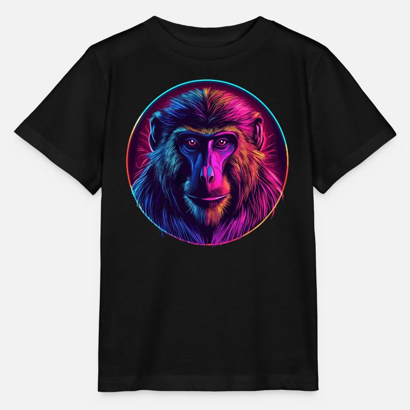 Singe Mandrill Néon - T-shirt bio MINI CREATOR Stanley/Stella Enfant - noir
