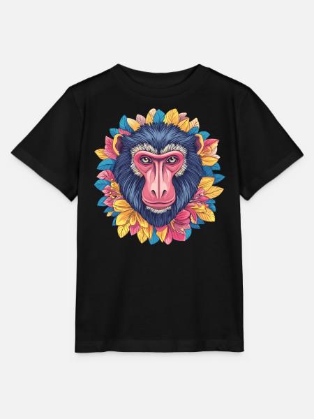Mandrill mit Blumenkranz - Stanley/Stella Kinder T-Shirt MINI CREATOR - Schwarz