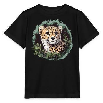 Cheetah in the green jungle - Stanley/Stella MINI CREATOR Kids’ T-Shirt - black - Front - Mikhail (115cm)