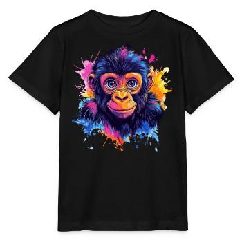 éclaboussure de tête de singe coloré - T-shirt bio MINI CREATOR Stanley/Stella Enfant - noir - Devant - Mikhail (115cm)