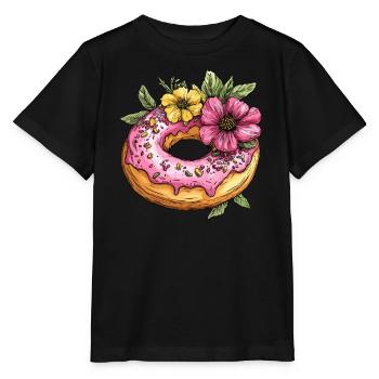 Donut mit Blüten - Stanley/Stella Kinder T-Shirt MINI CREATOR  - Schwarz - Vorne - Mikhail (115cm)