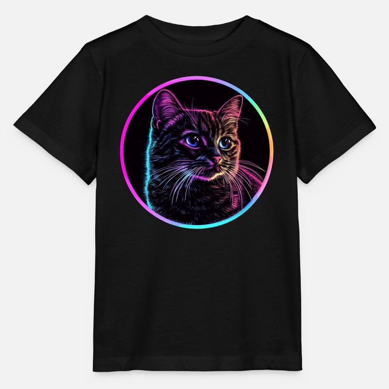 Chat néon en cercle - T-shirt bio MINI CREATOR Stanley/Stella Enfant - noir