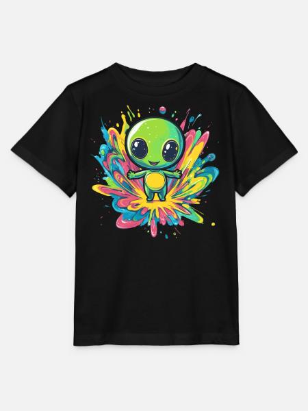 Bunter Alien auf Farbspritzer - Stanley/Stella Kinder T-Shirt MINI CREATOR  - Schwarz