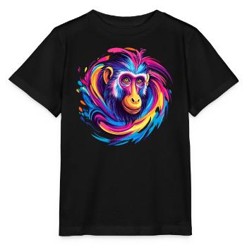 Bunter Affenkopf Wirbel - Stanley/Stella Kinder T-Shirt MINI CREATOR  - Schwarz - Vorne - Mikhail (115cm)