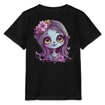 Flower girl with shining eyes - Stanley/Stella MINI CREATOR Kids’ T-Shirt - black - Front - Mikhail (115cm)