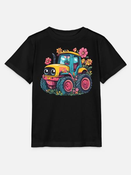 Fröhlicher Blumen-Traktor - Stanley/Stella Kinder T-Shirt MINI CREATOR  - Schwarz