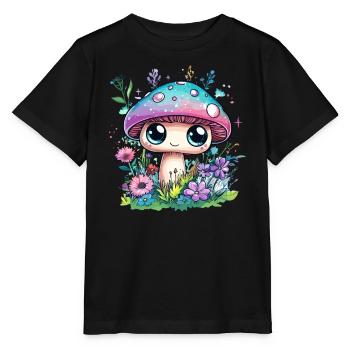 Magic mushroom with flowers - Stanley/Stella MINI CREATOR Kids’ T-Shirt - black - Front - Mikhail (115cm)