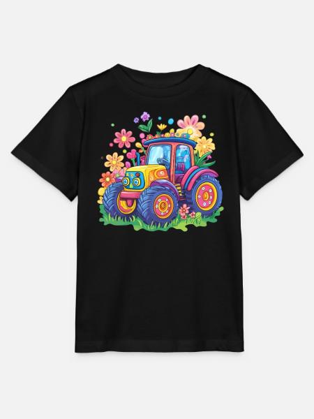 Bunter Blumen Traktor - Stanley/Stella Kinder T-Shirt MINI CREATOR  - Schwarz