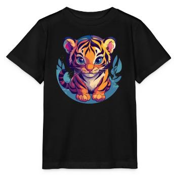 Süßer Tiger mit großen Augen - Stanley/Stella Kinder T-Shirt MINI CREATOR  - Schwarz - Vorne - Mikhail (115cm)