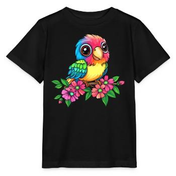 Bunter Vogel auf Zweig - Stanley/Stella Kinder T-Shirt MINI CREATOR  - Schwarz - Vorne - Mikhail (115cm)