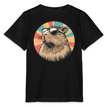 Retro Capybara Coolness - Stanley/Stella Kinder T-Shirt MINI CREATOR  - Schwarz - Vorne - Mikhail (115cm)