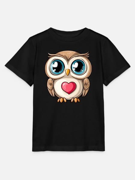 Eule mit Herzsymbol - Stanley/Stella T-shirt MINI CREATOR til børn - sort