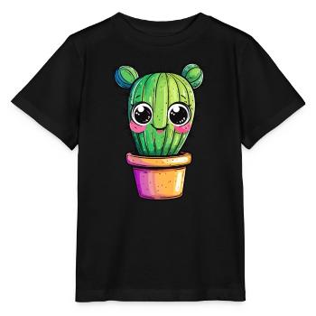 Kaktus mit buntem Topf - Stanley/Stella Kinder T-Shirt MINI CREATOR  - Schwarz - Vorne - Mikhail (115cm)