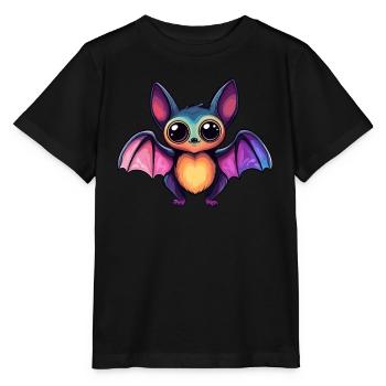 Bunte Fledermaus mit großen Augen - Stanley/Stella Kinder T-Shirt MINI CREATOR  - Schwarz - Vorne - Mikhail (115cm)