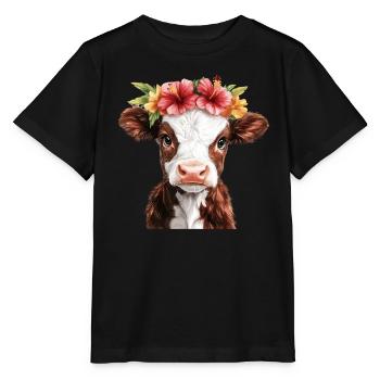 Flower calf with crown - Stanley/Stella MINI CREATOR Kids’ T-Shirt - black - Front - Mikhail (115cm)