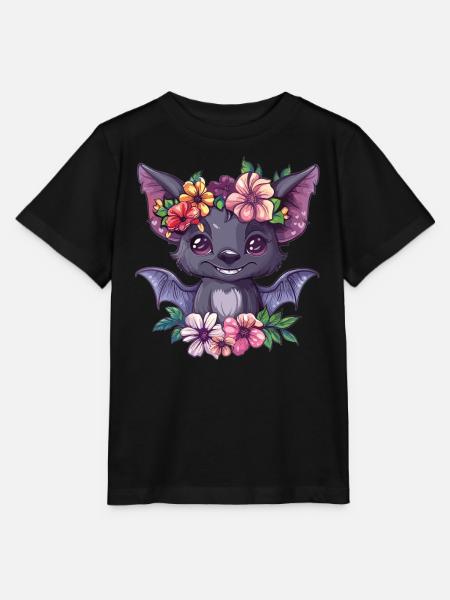 Blumenfledermaus mit Lächeln - Stanley/Stella Kinder T-Shirt MINI CREATOR - Schwarz