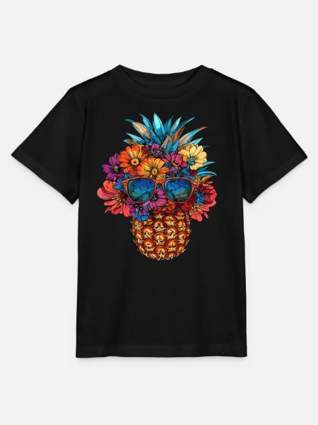 Ananas mit Blumenschmuck - Stanley/Stella Kinder T-Shirt MINI CREATOR - Schwarz