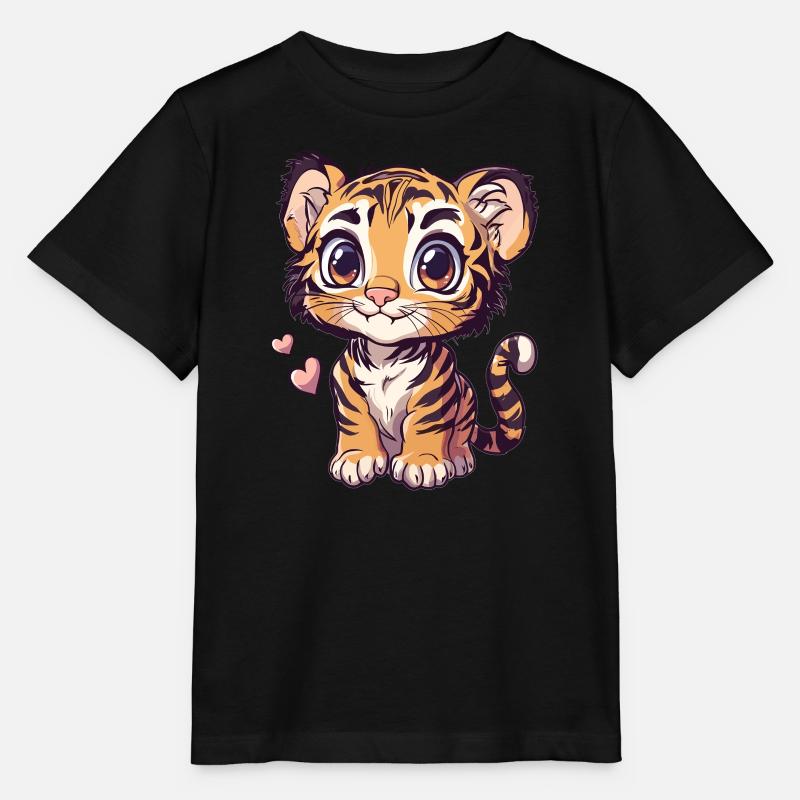 Bébé tigre avec des coeurs - T-shirt bio MINI CREATOR Stanley/Stella Enfant - noir