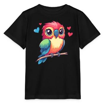 Papagei mit Herzen - Stanley/Stella Kinder T-Shirt MINI CREATOR  - Schwarz - Vorne - Mikhail (115cm)