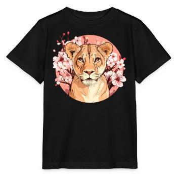 Lioness with flowers - Stanley/Stella MINI CREATOR Kids’ T-Shirt - black - Front - Mikhail (115cm)