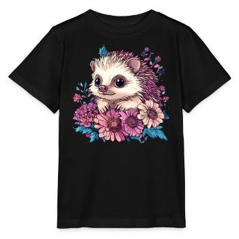 Hérisson mignon en fleurs - T-shirt bio MINI CREATOR Stanley/Stella Enfant - noir - Devant - Mikhail (115cm)