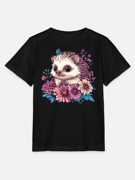 Niedlicher Igel in Blumen - Stanley/Stella Kinder T-Shirt MINI CREATOR - Schwarz