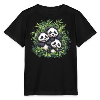 Three pandas in bamboo - Stanley/Stella MINI CREATOR Kids’ T-Shirt - black - Front - Mikhail (115cm)