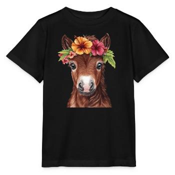 Poulain avec couronne de fleurs - T-shirt bio MINI CREATOR Stanley/Stella Enfant - noir - Devant - Mikhail (115cm)