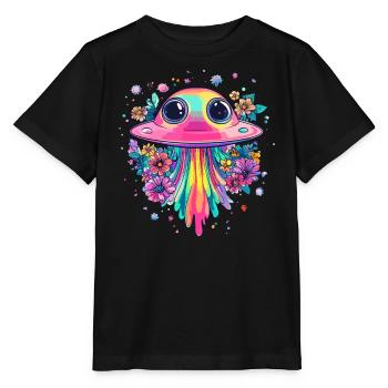 OVNI avec pluie de fleurs - T-shirt bio MINI CREATOR Stanley/Stella Enfant - noir - Devant - Mikhail (115cm)