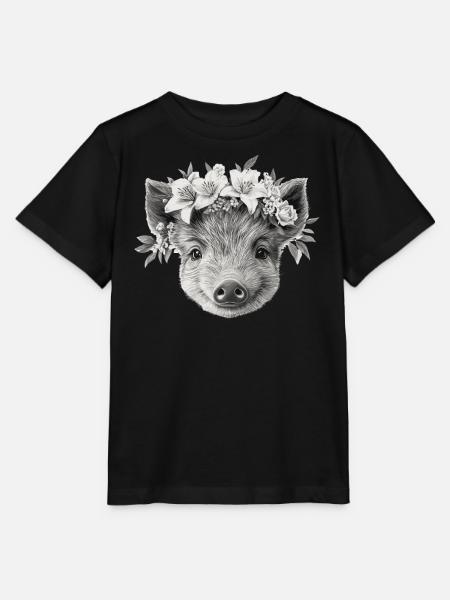 Wildschwein mit Blumenkranz - Stanley/Stella Kinder T-Shirt MINI CREATOR  - Schwarz