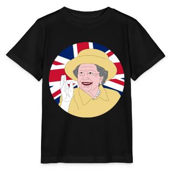 Queen Elizabeth II with British flag - Stanley/Stella MINI CREATOR Kids’ T-Shirt - black - Front - Mikhail (115cm)