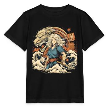 Anime Frau Mit Drachen - Stanley/Stella Kinder T-Shirt MINI CREATOR  - Schwarz - Vorne - Mikhail (115cm)