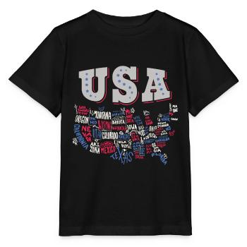 USA Karte mit Bundesstaat der Vereinigten Staaten - Stanley/Stella Kinder T-Shirt MINI CREATOR  - Schwarz - Vorne - Mikhail (115cm)
