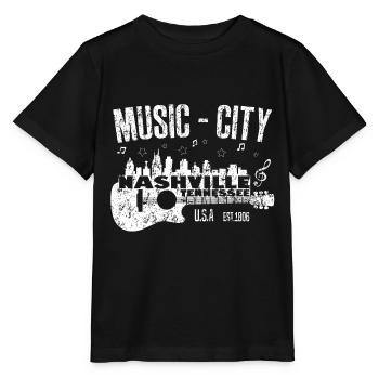 Nashville Tennessee Music City Guitar Silhouette - Stanley/Stella Kinder T-Shirt MINI CREATOR  - Schwarz - Vorne - Mikhail (115cm)