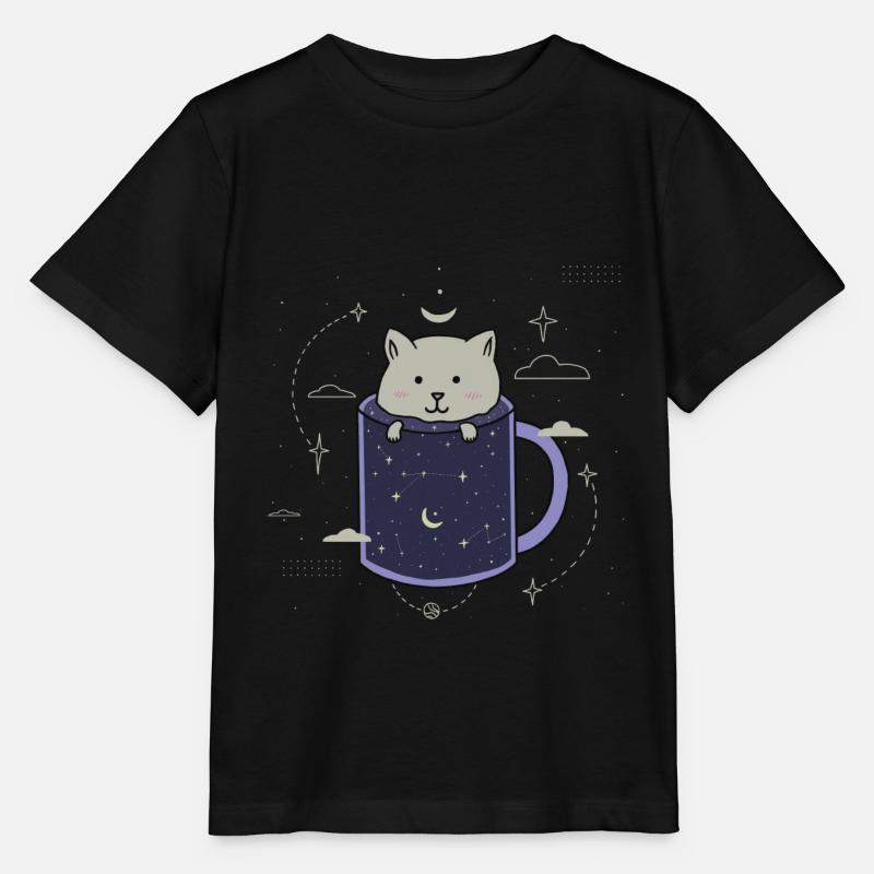 Chat dans une tasse Galaxy - T-shirt bio MINI CREATOR Stanley/Stella Enfant - noir