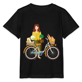 Bicycle shopping shopping basket environment - Stanley/Stella MINI CREATOR Kids’ T-Shirt - black - Front - Mikhail (115cm)
