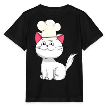 Cat Chef Chef's Hat Children Cooking Kitchen Professions - Stanley/Stella MINI CREATOR Kids’ T-Shirt - black - Front - Mikhail (115cm)