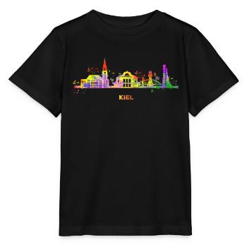 Kieler Skyline Bunt Stadtbild Kiel - Stanley/Stella Kinder T-Shirt MINI CREATOR  - Schwarz - Vorne - Mikhail (115cm)