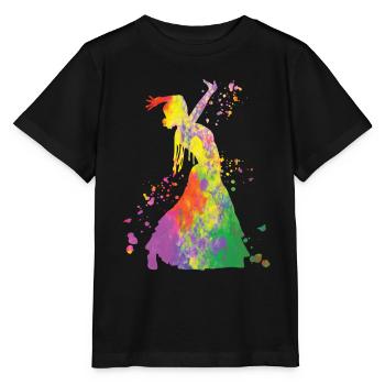 Femme flamenco avec robe flamenco - T-shirt bio MINI CREATOR Stanley/Stella Enfant - noir - Devant - Mikhail (115cm)