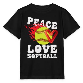 Mädchen Frieden Liebe Softball - Stanley/Stella Kinder T-Shirt MINI CREATOR  - Schwarz - Vorne - Mikhail (115cm)