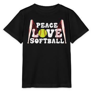 Mädchen Frieden Liebe Softball - Stanley/Stella Kinder T-Shirt MINI CREATOR  - Schwarz - Vorne - Mikhail (115cm)